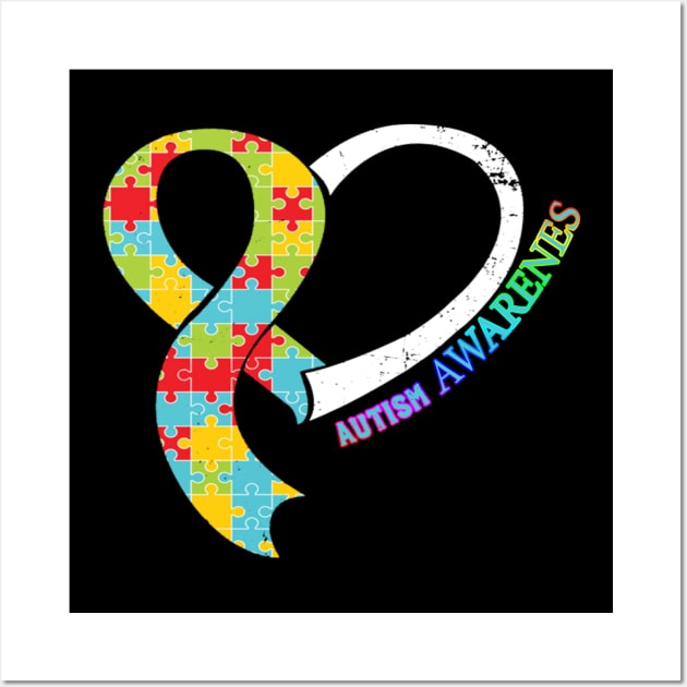 Autism Awareness T-ShirtHeart Ribbon Autism Puzzle Awareness T Wall Art by SamaraIvory